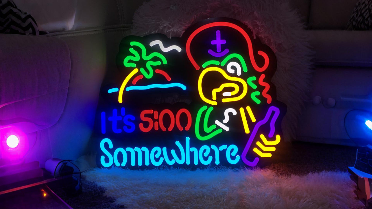 Jigsaw Puzzle 40 Pcs Its 5 :00 Five Oclock Somewhere Neon Led Light Sign  Man Cave Men Led  Home Wall Gifts  Decorations  Palm Tree  Beach  Sun  Tiki Bar  Garage  Accessories  Cart  Party  Bedroom
