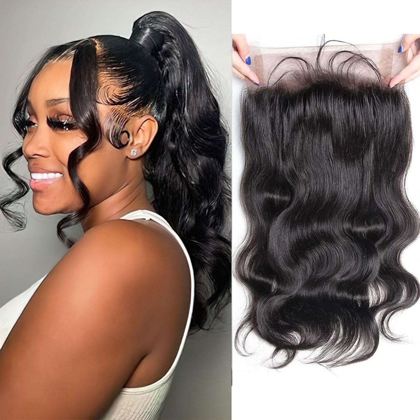 360 HD Frontal Closure Only Body Wave HD Lace Frontal with Baby Hair 100% Virgin Remy Human Hair 150% Density Natural Color(12 I