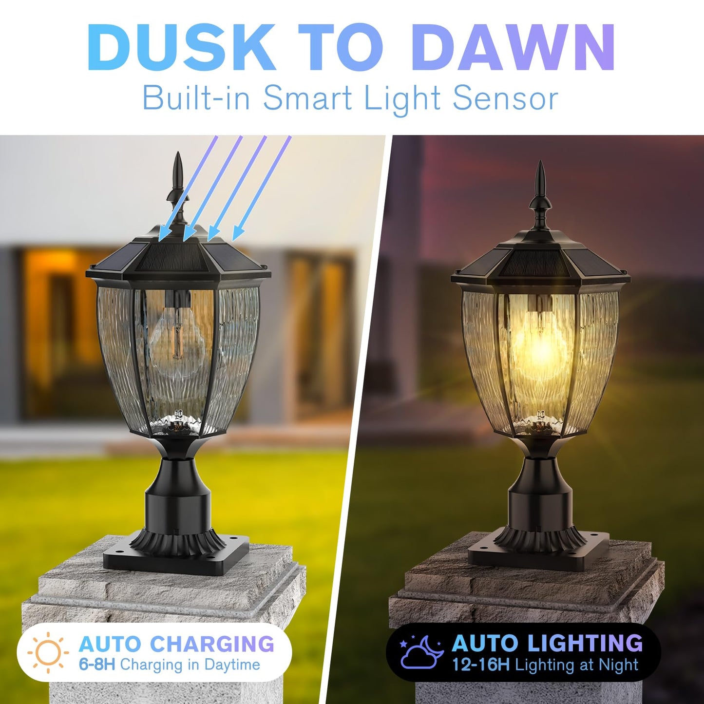Jandov Solar Post Lights, 17.3in  Waterproof Lamp, Dusk to Dawn, Remote Control, Black, Aluminum, Model Jandov-M05-06