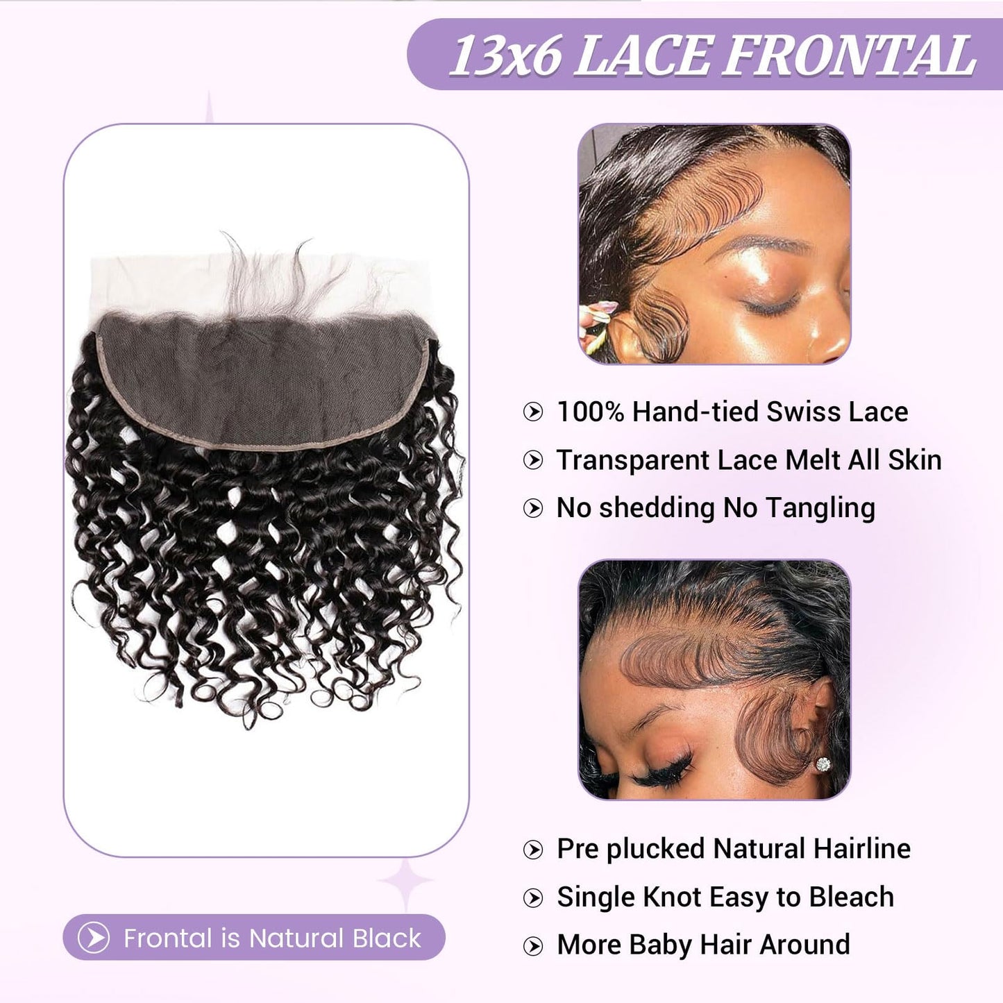 DSEKCAIN Water Wave HD Frontal 13x6 Lace Frontal Big Space Size Long Part 100% Human Hair Transparent Lace Closure Free Part Fro
