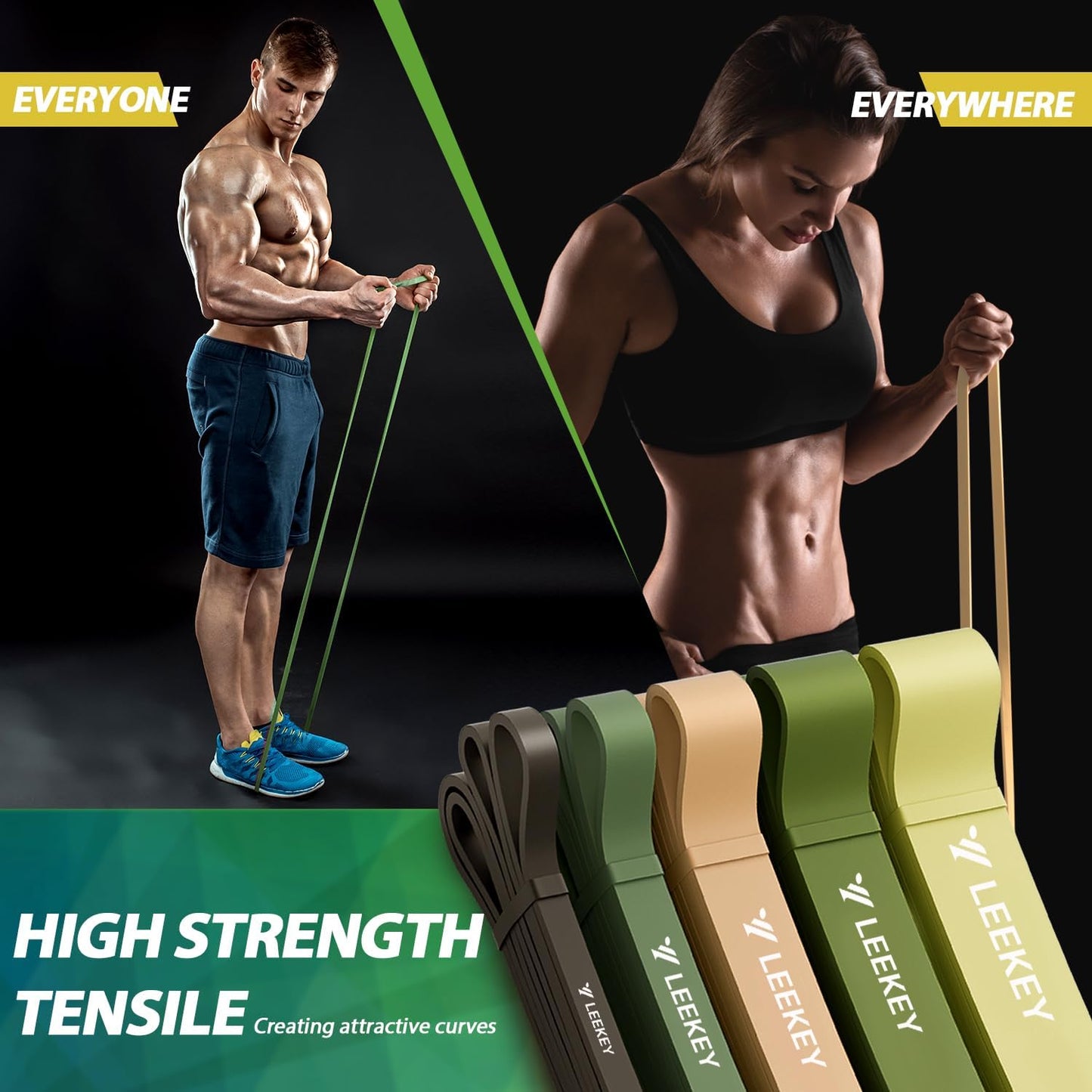 LEEKEY Resistance Bands, Exercise Bands with Handles,Pull Up Assist Bands - Band Set with Door Anchor - Bands for Working Out,Band for Men and Women Fitness Training,Home Workouts