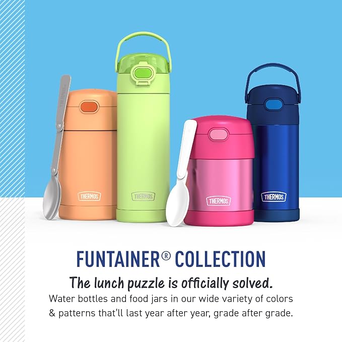 THERMOS FUNTAINER 16 Ounce Stainless Steel Vacuum Insulated Food Jar with Folding Spoon, Neon Lime