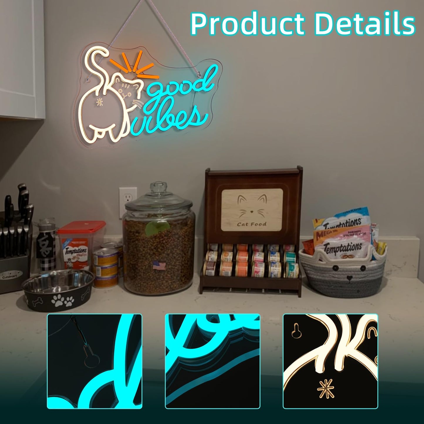 Jurong Cat Neon Sign For Wall Decor  Little Kitten Good Vibes Neon Light  Usb Powered  5V/2A  Led Dimmable For Home  Party  Gift  Office  Bedroom  Kids Room Background Decoration
