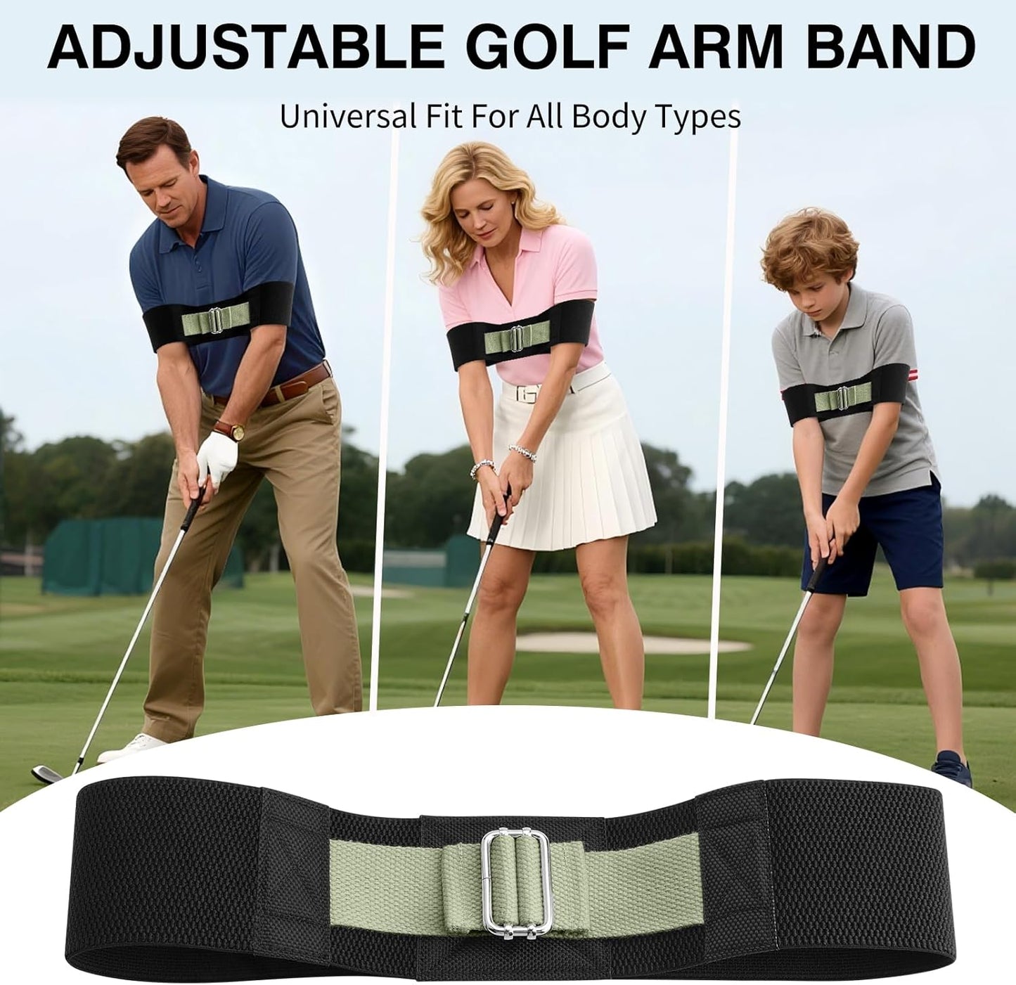Adjustable Golf Swing Trainer Arm Band-Golf Training Aid with Metal Button for Customized Fit-Enhance Muscle Memory for All Skill Levels-Great Gift for Golfers