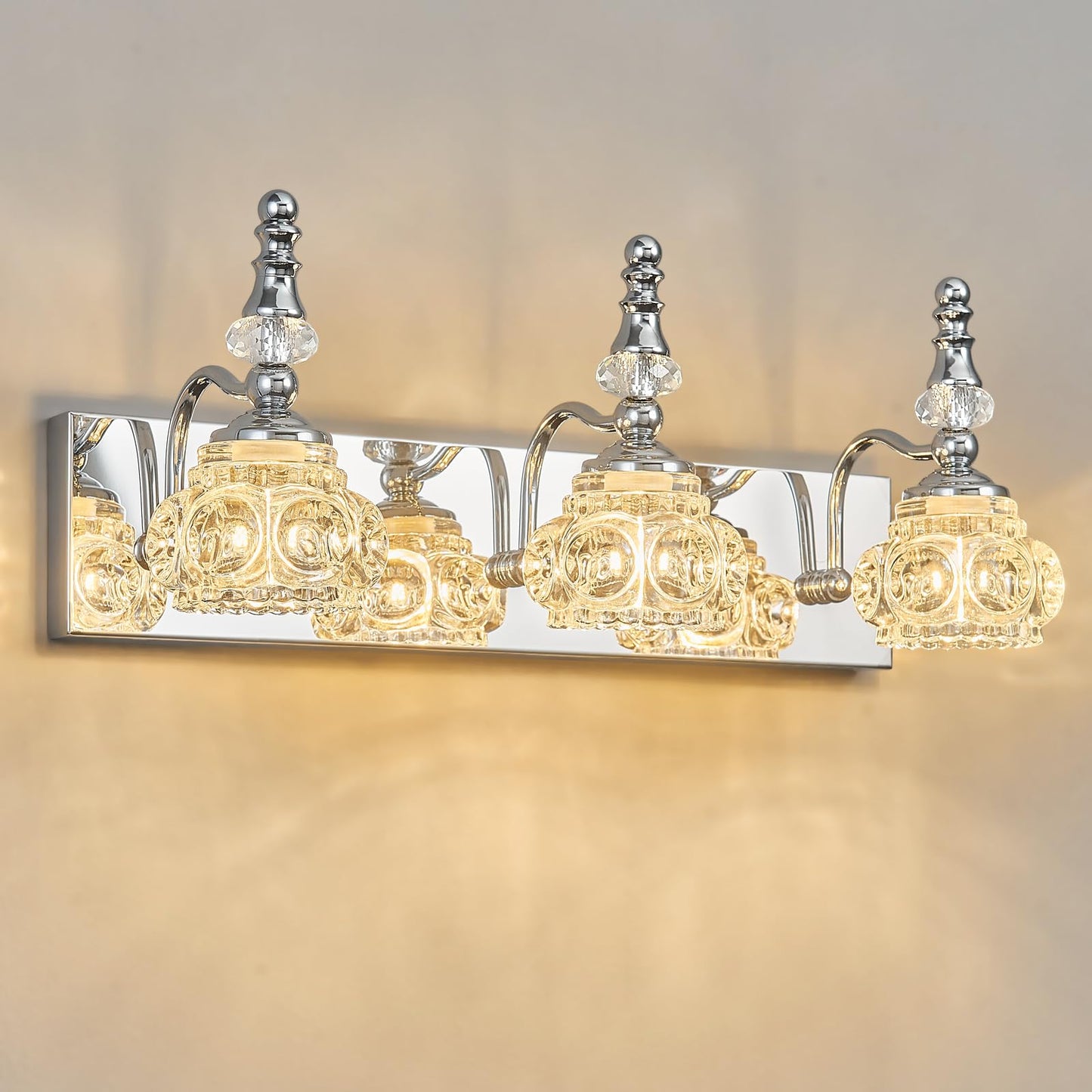 Lbsqj 3-Light Vintage Bathroom Vanity Light Fixture Industrial Chrome With Glass Shade Vanity Light Fixtures Over Mirror Glass Bathroom Vanity Lighting Fixtures G9 Bulb Wall Lights