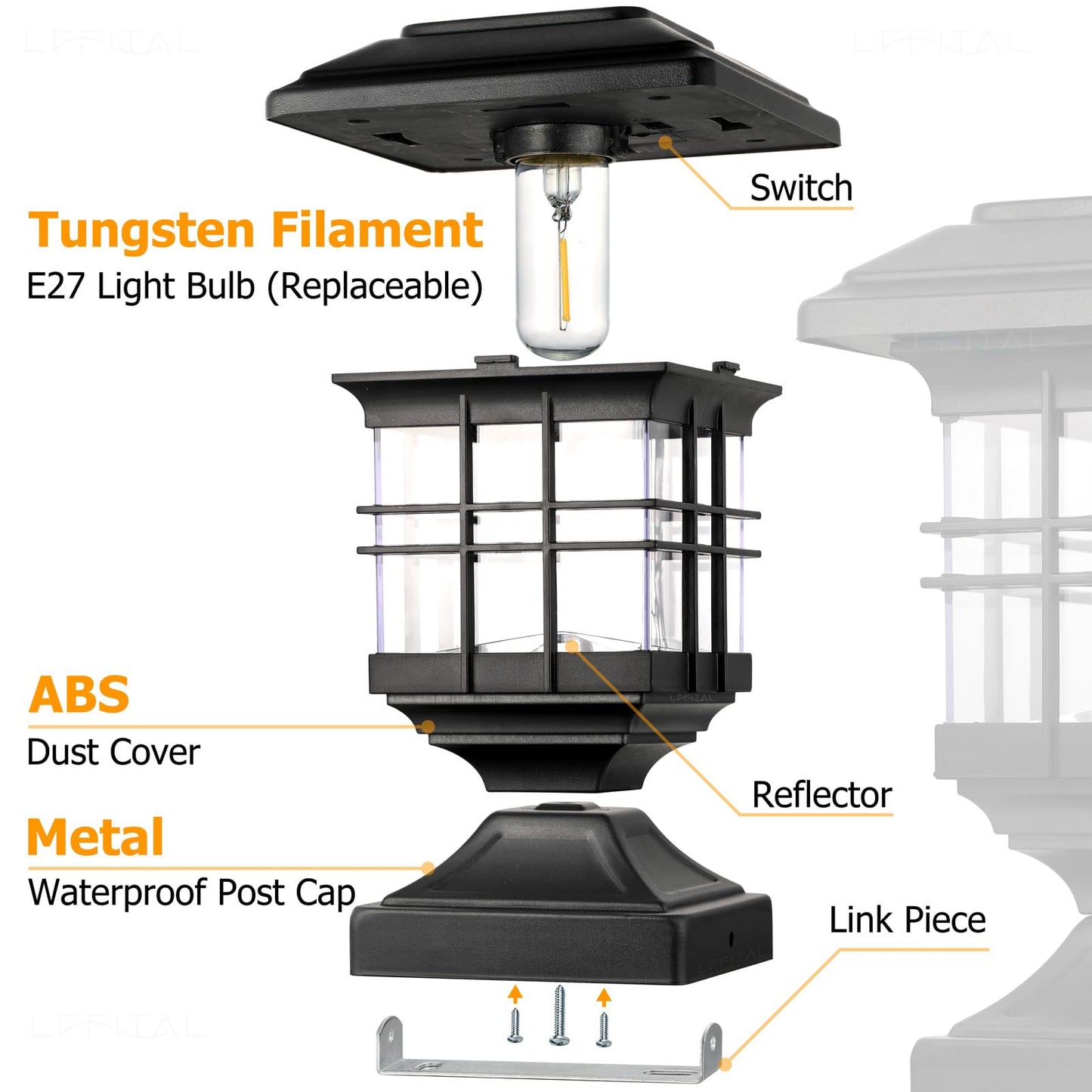 Lffital Solar Post Lights Outdoor Solar Cap Lights Deck Fence Cap For 4X4 5X5 6X6 Posts Patio Garden Courtyard Bright Decoration Fixture Waterproof Warm White Lighting Black (4Pack)