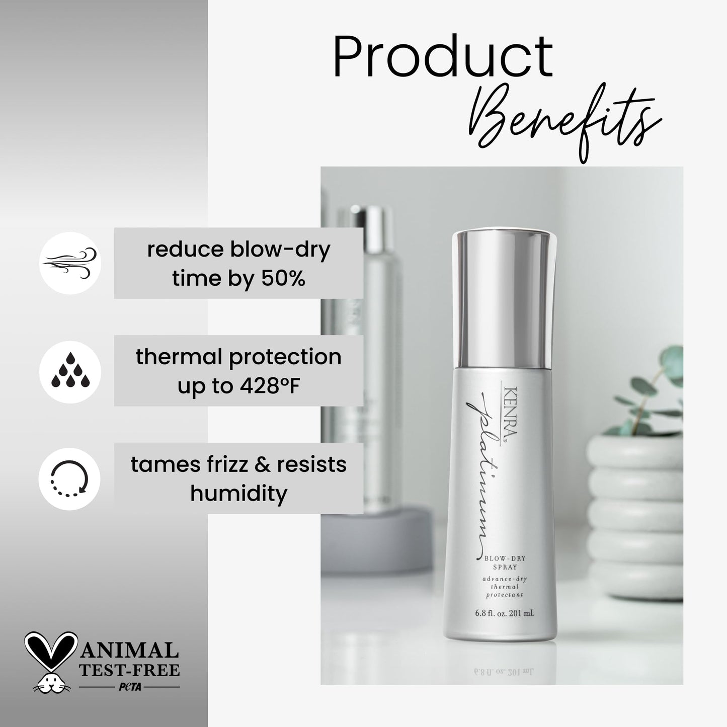 Kenra Professional Platinum Blow-Dry Spray | Time-Saving Heat Protectant | Detangles, Smooths, and Softens | Eliminates Frizz &
