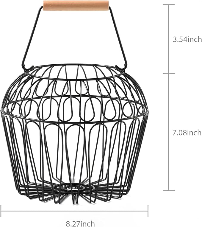 Farmhouse Egg Baskets for Gathering Fresh Egg With Handle, Round Metal Chicken Basket Collecting Fresh Egg Holder for Countertop Kitchen