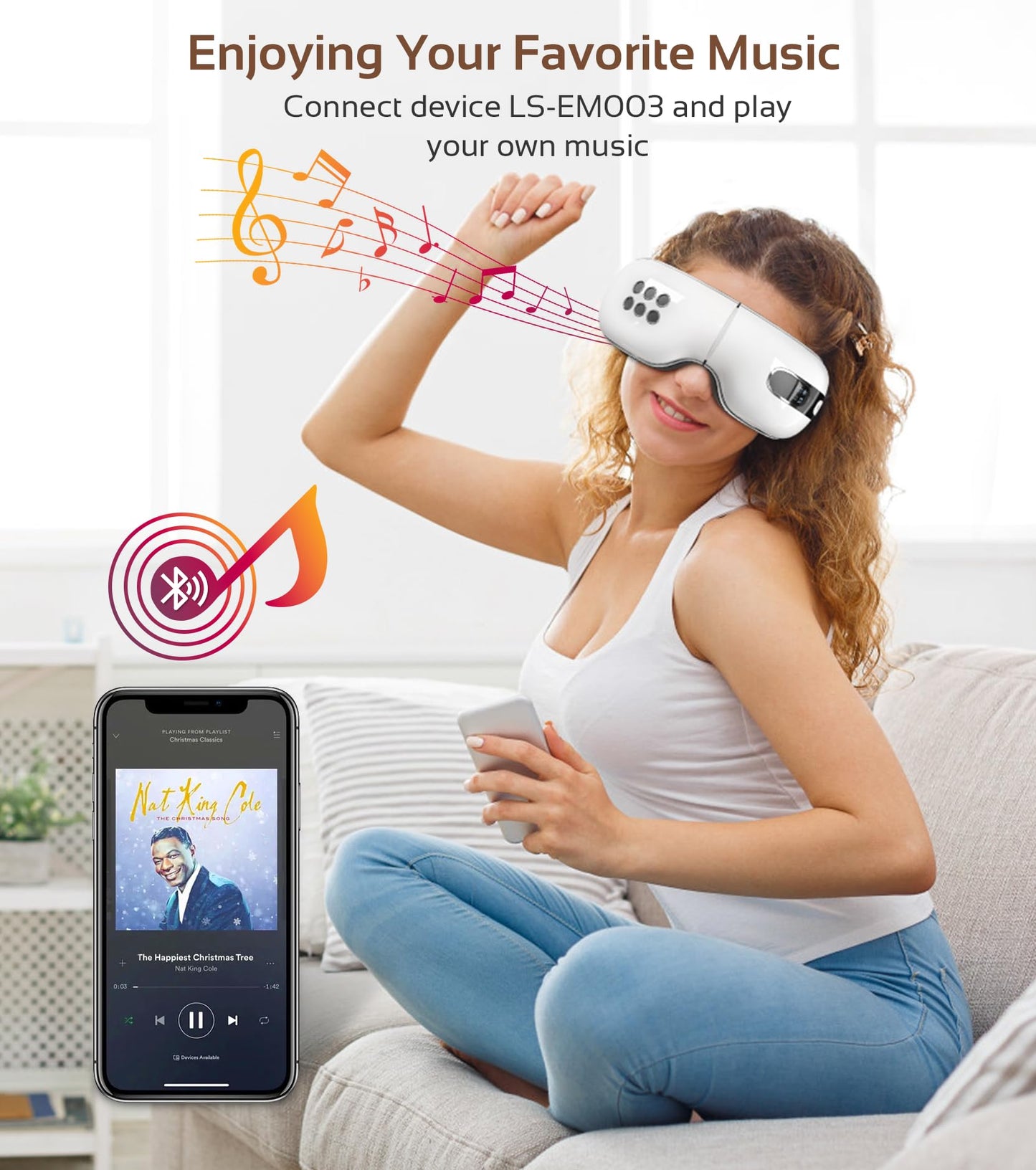 BOQUBOO Eye Massager with Heat and Cooling for Migraine Dry Eyes Relief, Rechargeable Bluetooth Music Migraines Relief Eye Massager Improve Sleeping Gifts for Women Men