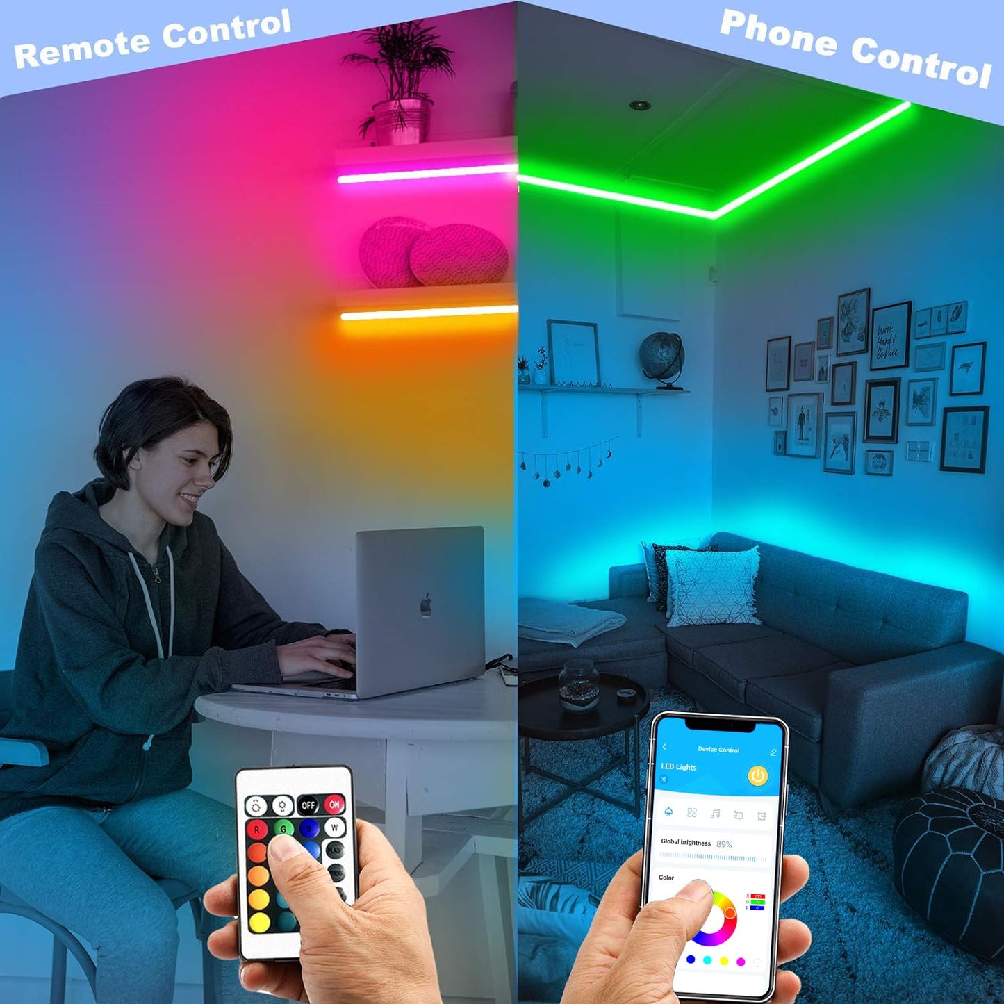 Daybetter Smart Bluetooth Led Strip Lights 30Ft, Rgb, App Control, 5050, Multicolor, Model Flslb503901Rg-Dbus