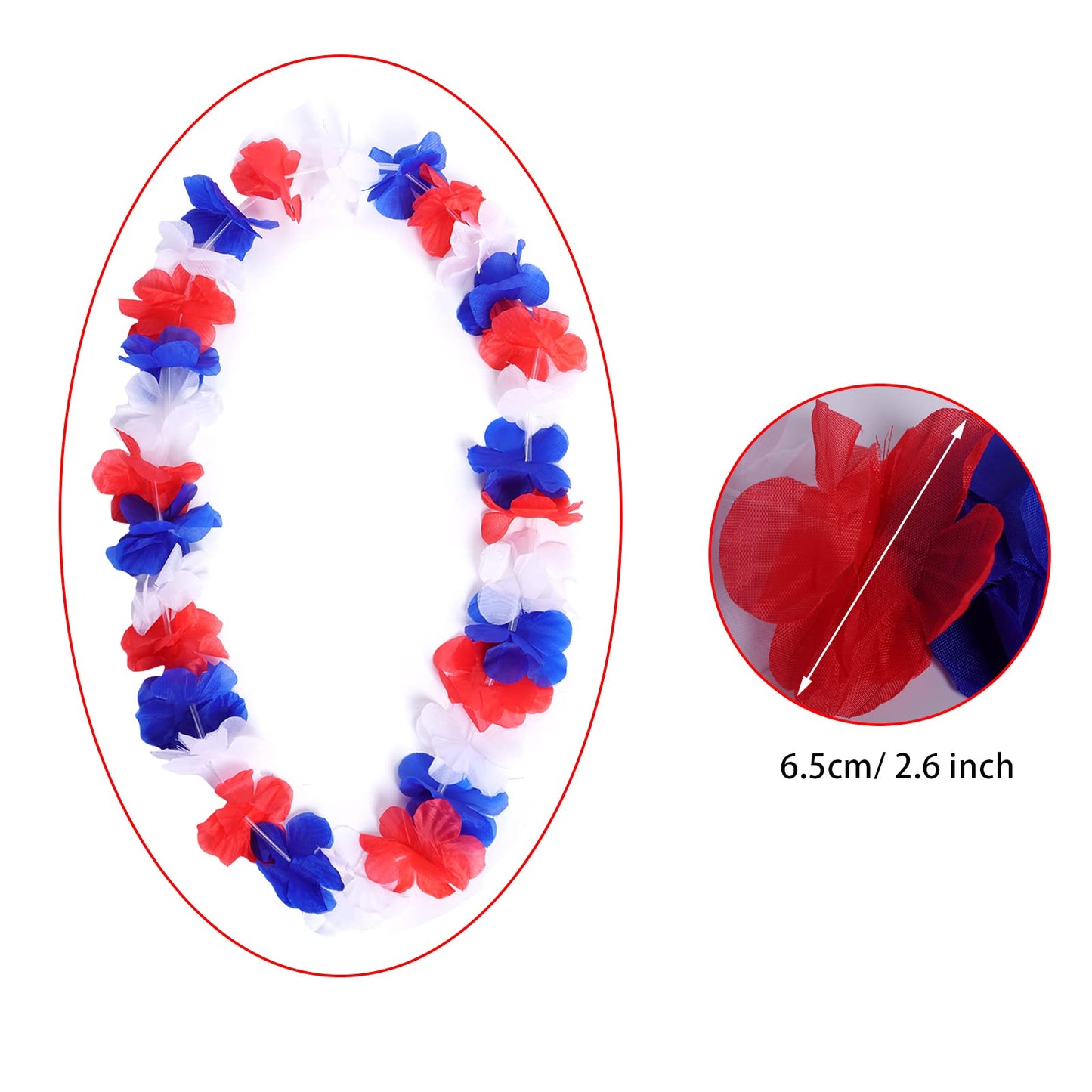SUMERSHA 5 Set 20pcs Red White and Blue Flower Leis Patriotic 4th of July Decorations Hawaiian Luau Flower Necklace Headbands Wr