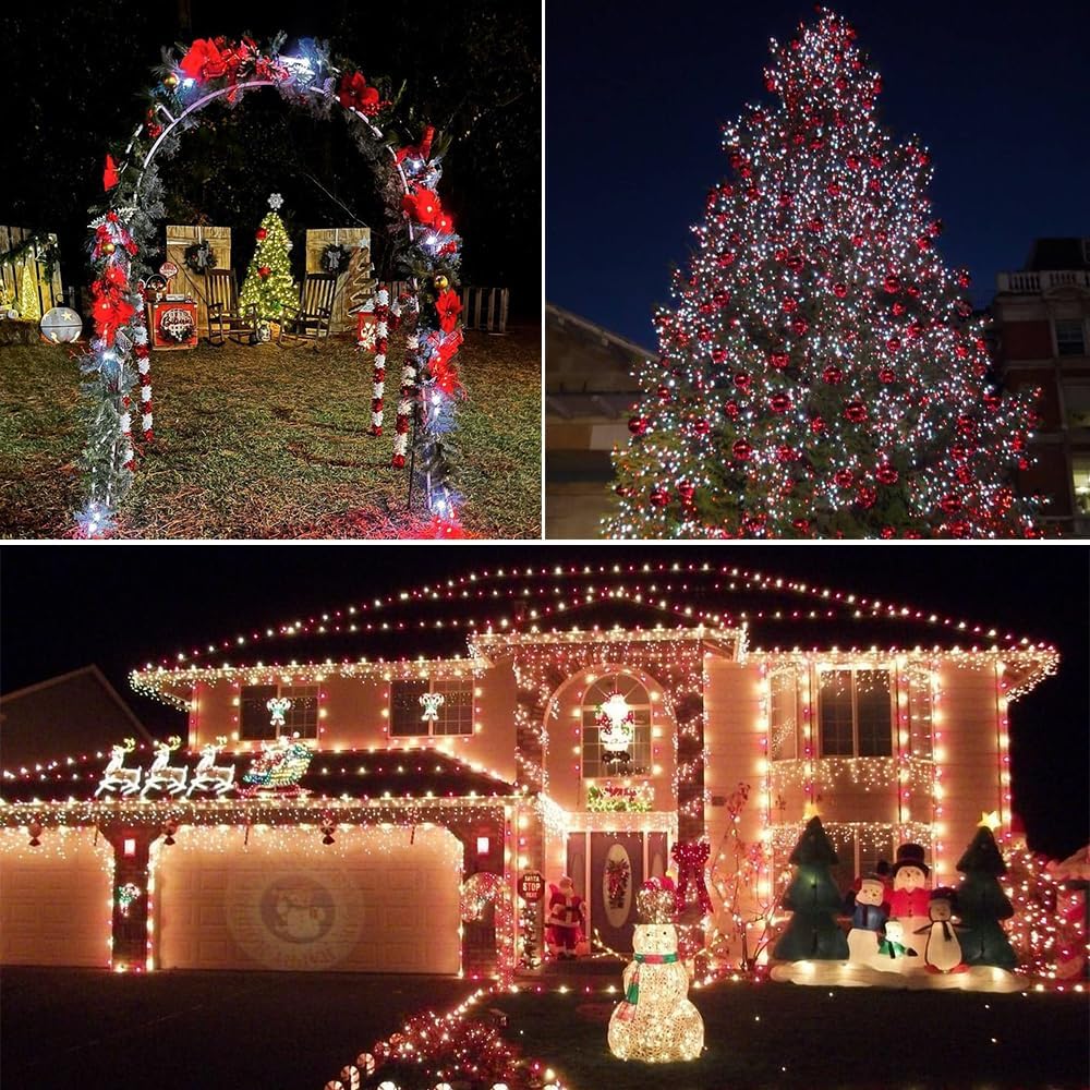 EEW 200 LED Solar String Lights Outdoor Waterproof, 2 Pack, Red and White, 8 Lighting Modes, Model CAIYUAN-100