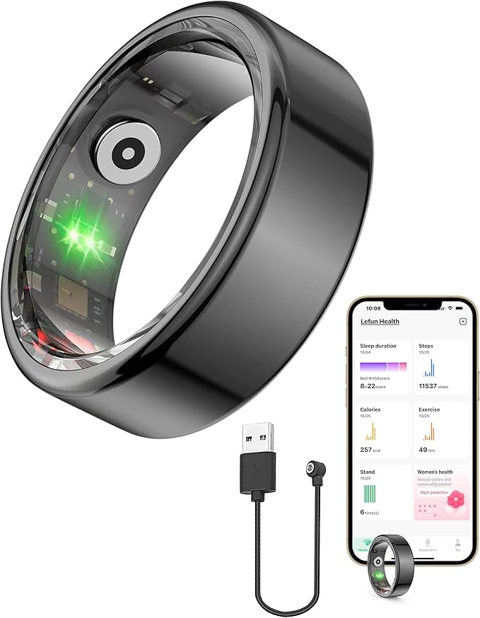 FREEZE2TRIM Vital Health Smart Ring Black Smart Ring for Women Vital Health Ring Smart Rings for Men with Fitness Trackin...