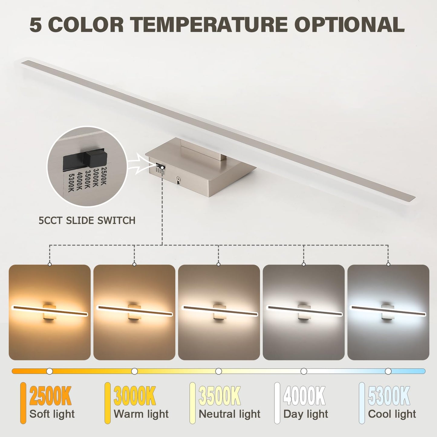 Jusheng Brushed Nickel Vanity Lights For Bathroom  5Cct Dimmable Vanity Light Bar  Modern Led Bathroom Lighting Fixtures Above Mirror 32 Inch 24W