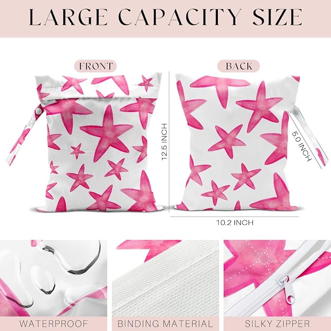 4 Pack Wet Bag for Swimsuit, Beach Travel Essentials Wet Dry Bag, for Sunscreen Toiletry Dirty Clothes Yoga Gym Diaper, Friend Summer Beach Vacation Gifts. starfish