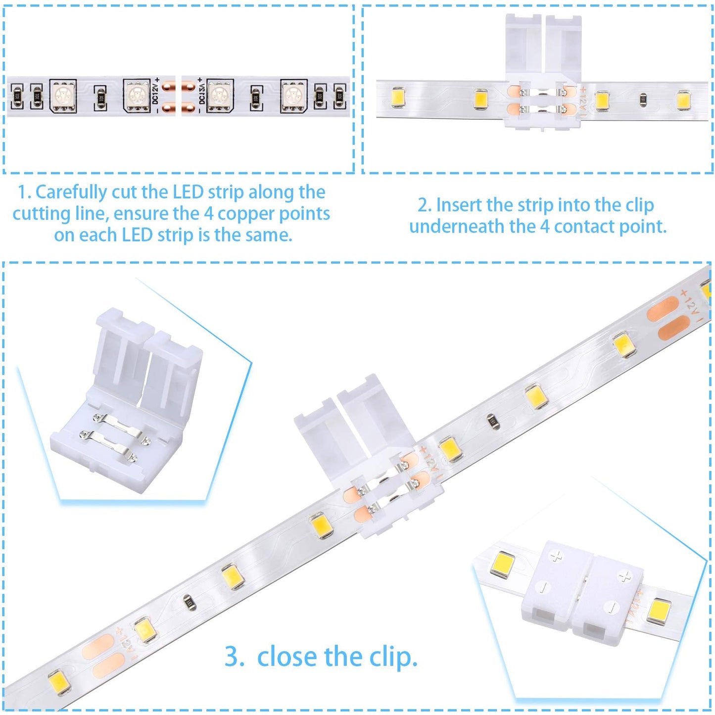 Mudder 40 Pieces LED Strip Connectors T Shape L Shape 8mm Plastic White 3528 2835 SMD RGB