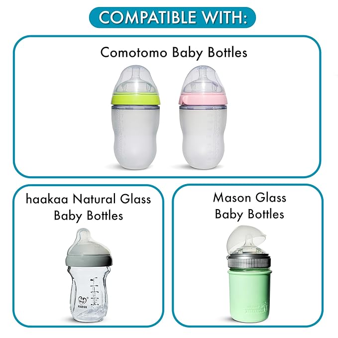 Straw Top Nipples for Comotomo Baby Bottles and Mason Glass and haakaa Natural Glass Baby Bottles, 4-Pack, Food Grade Silicone, Soft Spout, BPA-Free, Spill-Proof, Convert to Straw Cup, 4+ Months