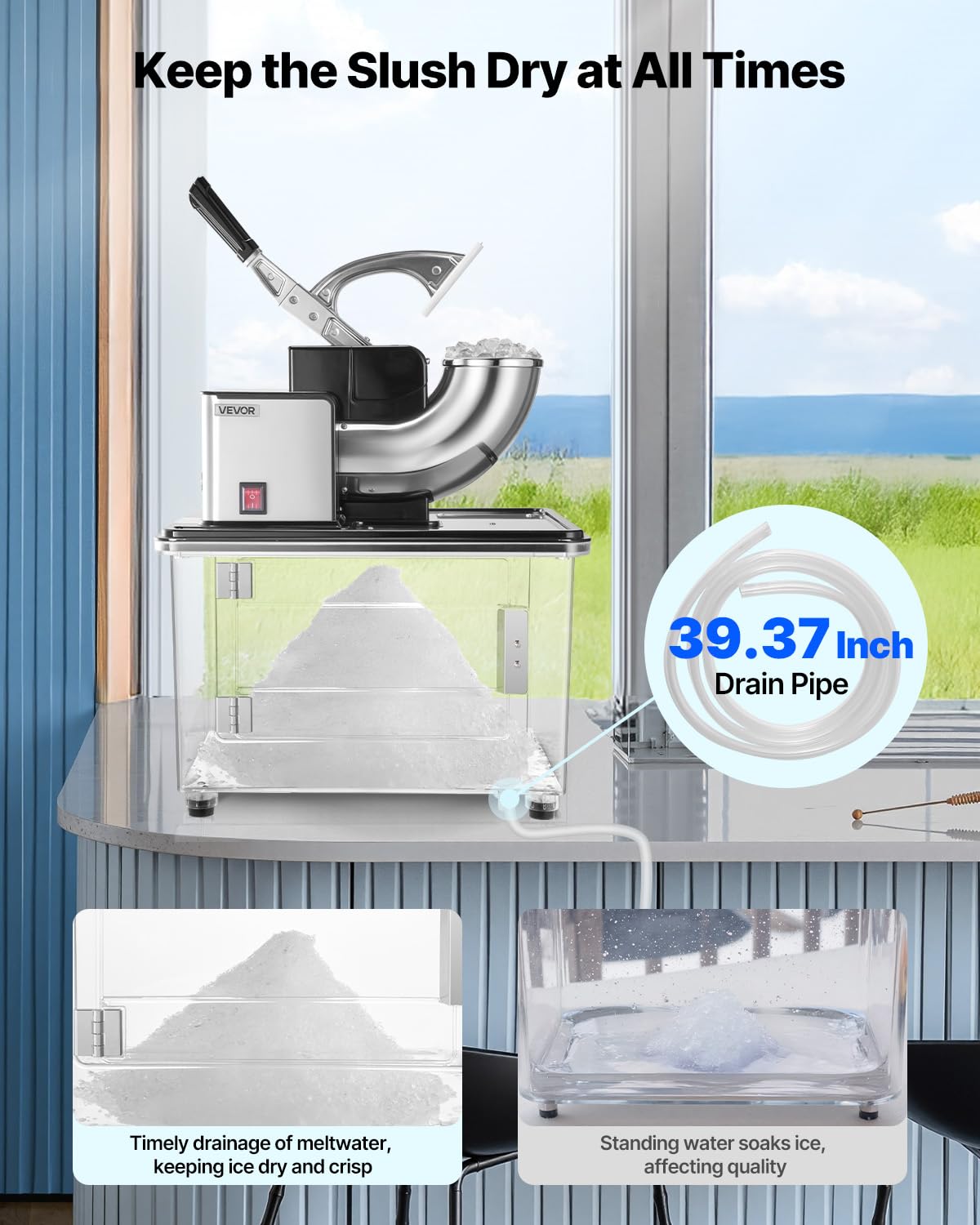VEVOR Commercial Ice Crusher 661LBS/H, 350W Electric Snow Cone Machine with 4 Blades, 2000RPM Stainless Steel Shaved Ice Machine with 11 Gal Crushed-Ice Box, for Family Restaurants Bars, Black