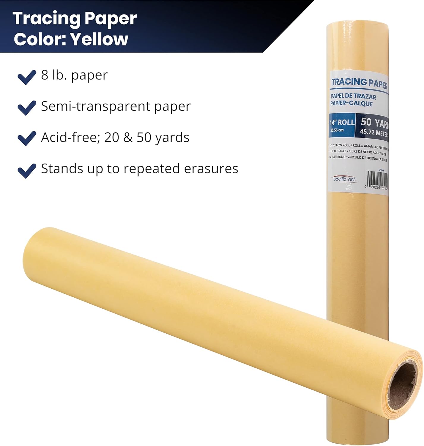 Pacific Arc Tracing Paper Roll, Yellow, 30 Inch x 50 Yard Roll