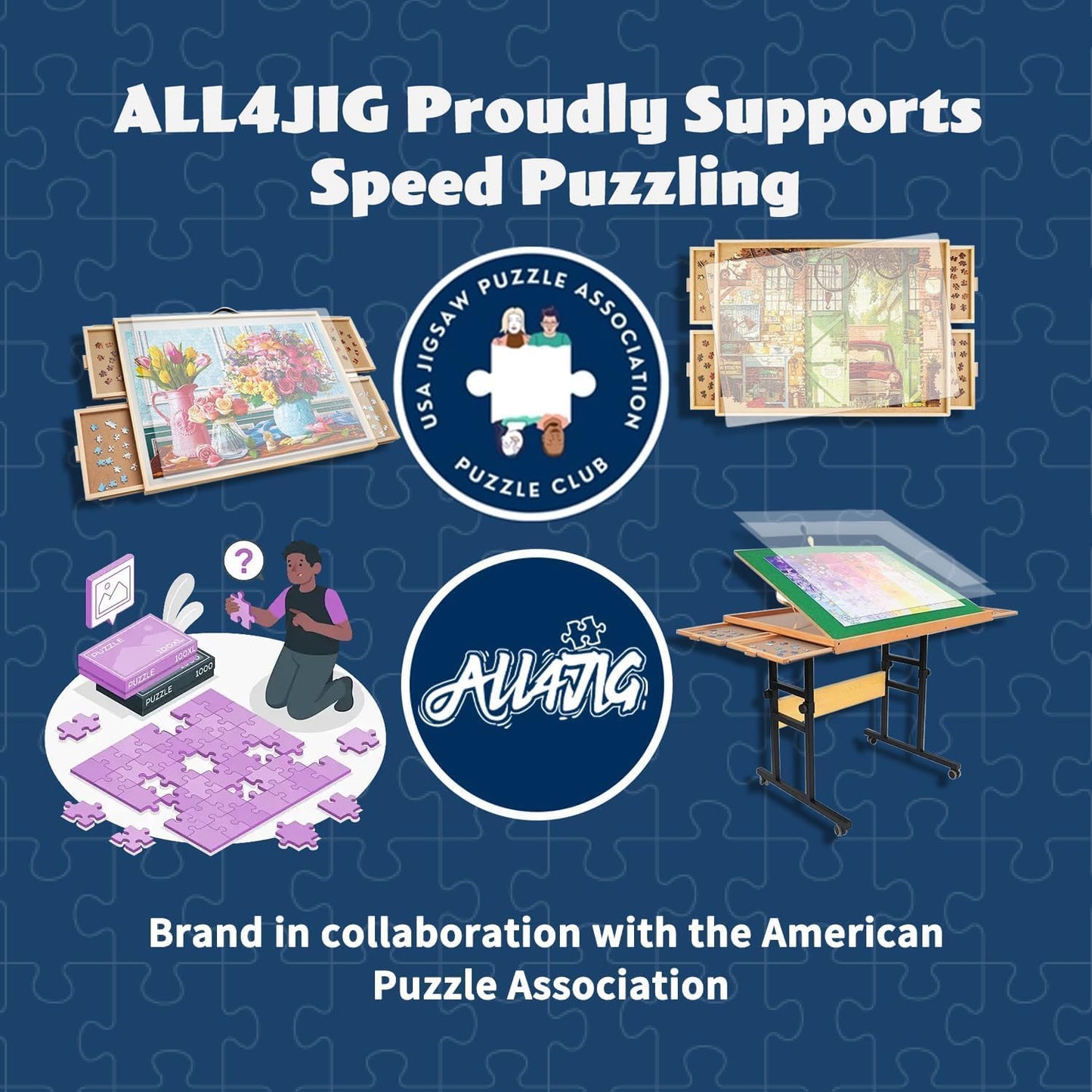 ALL4JIG 1000 Piece Rotating Puzzle Board with Drawers 22"x30"Portable Wooden Jigsaw Puzzle Table for Adults Portable,Lazy Susan Spinning Puzzle Boards Birthday Gift for mom