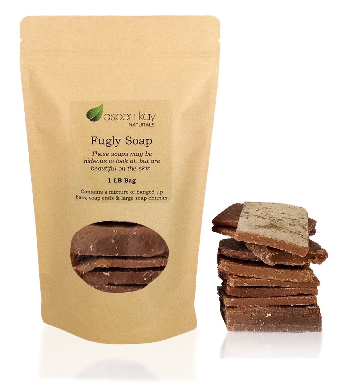 Aspen Kay Naturals - 1 Pound Bag of Fugly Soap, a Mixture of Dented & Imperfect Soap Bars, Soap Ends & Chunks. Natural & Organic