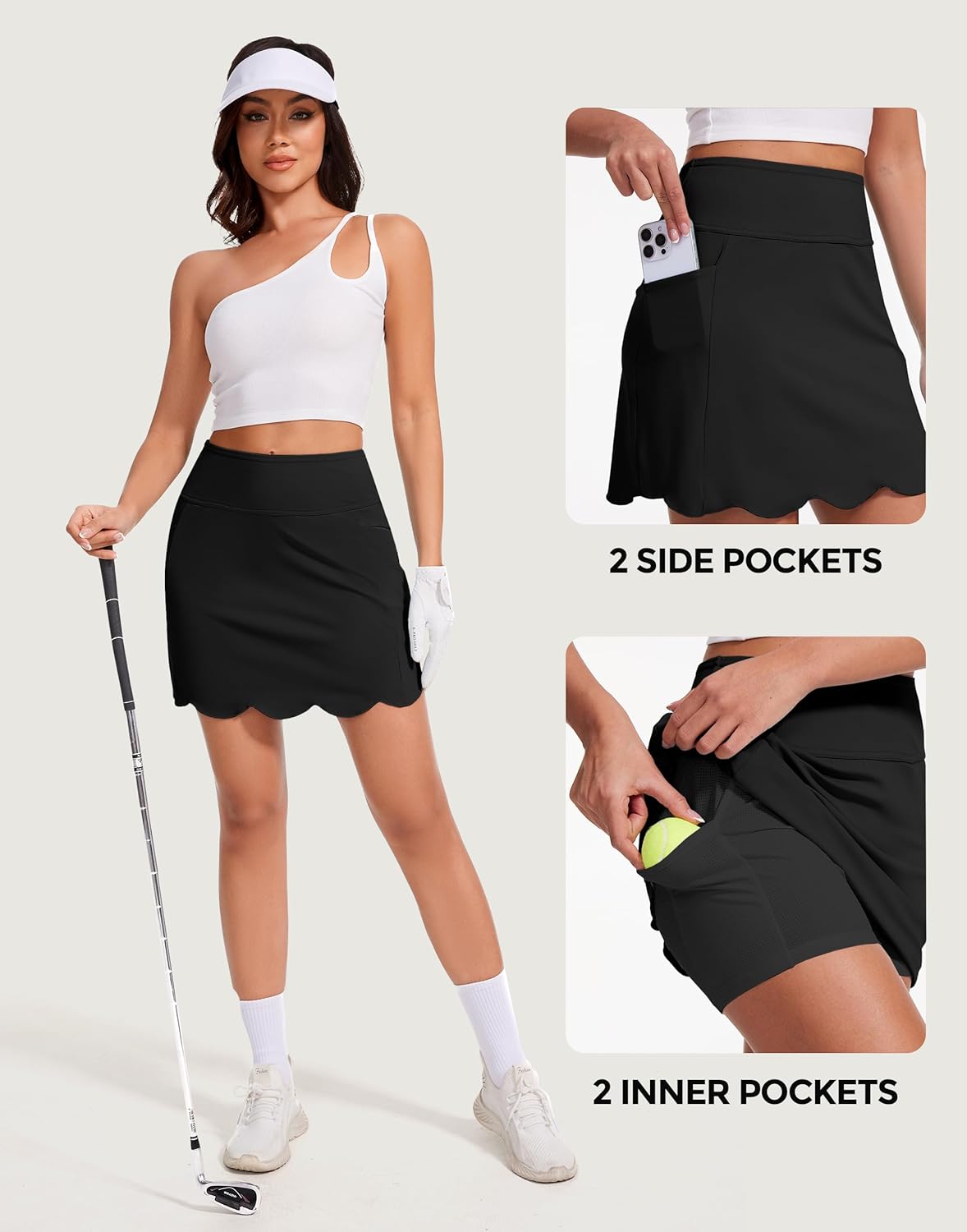 M MOTEEPI Skorts for Woman with Pockets 16" Golf Athletic Skirts Scalloped Hem Tennis Skirt Dressy Casual