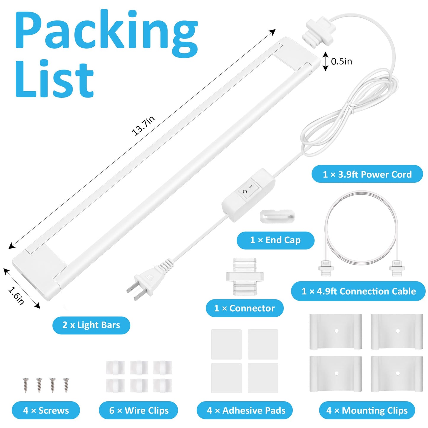 Maylit Under Cabinet Lighting Plug In  2 Pcs 14 Inch Linkable Ultra Bright Led Light Bars  Renter Friendly Lamp  Wired Indoor Lights For Kitchen Cabinet  Counter  Workbench  Desk  Shelf  Cool White
