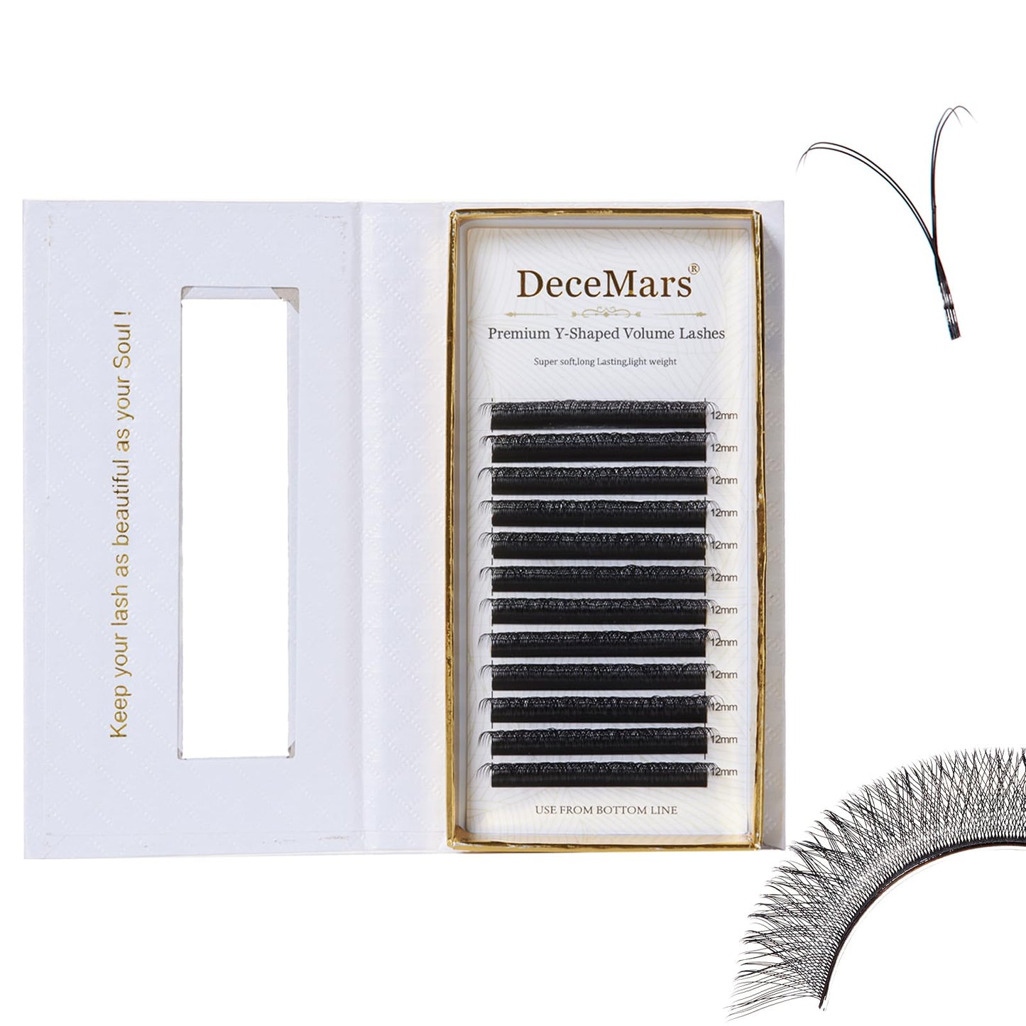 DeceMars Two Tip YY Eyelash Extensions Supplies D Curl 0.07mm Thickness 13mm Soft Lash Trays Premade 4D Easy Fan Y Shaped Volume