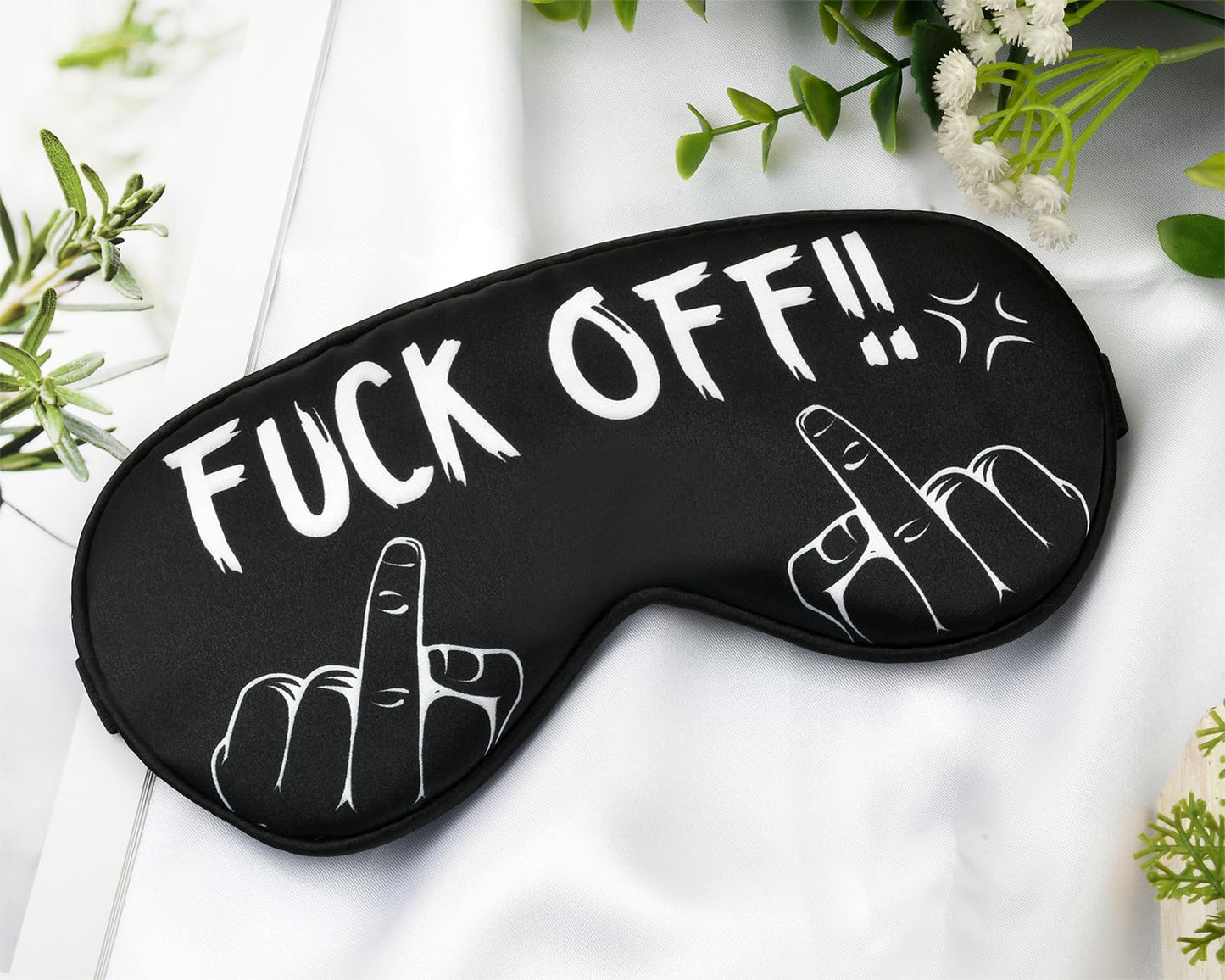 DS. DISTINCTIVE STYLE Fuck Off Eye Mask Middle Finger Funny Sleep Mask for Men/Women, Breathable, Blackout, Satin, Black