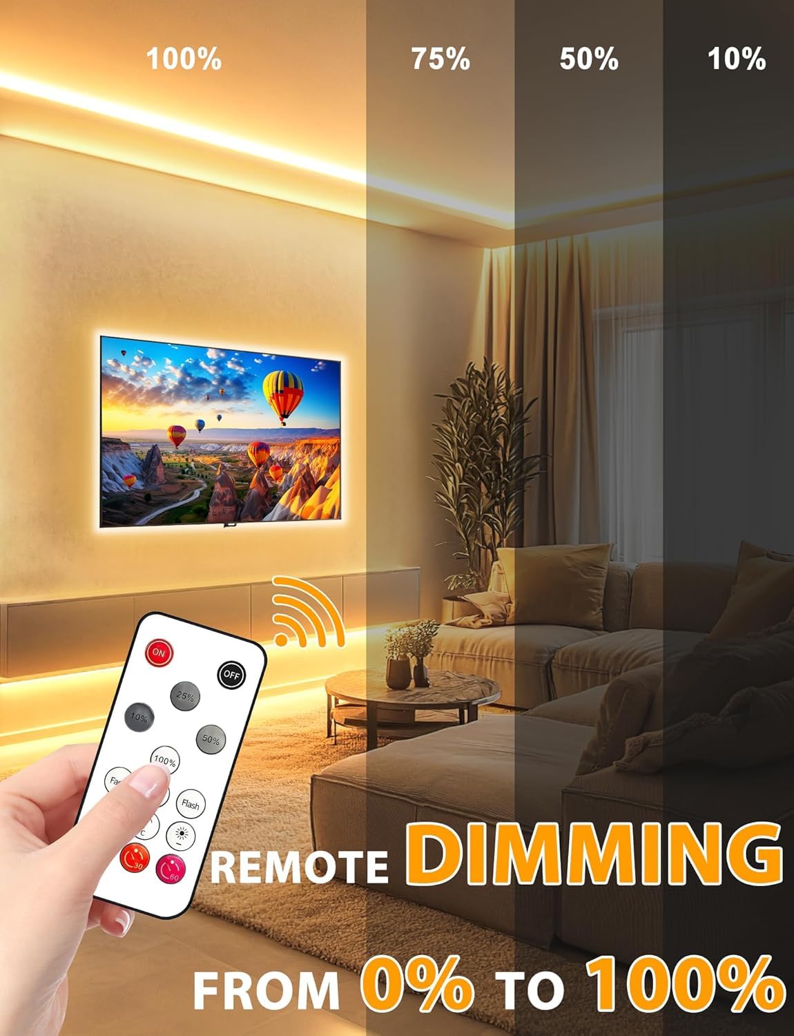 Lamomo COB LED Strip Lights Pro, 32.8Ft Warm White Dimmable Self-Adhesive Led Rope Light with Remote, Flexible Cuttable Waterproof 3000K Silicone Neon Tape Lights for Bedroom, Indoor, Outdoor,Cabinet