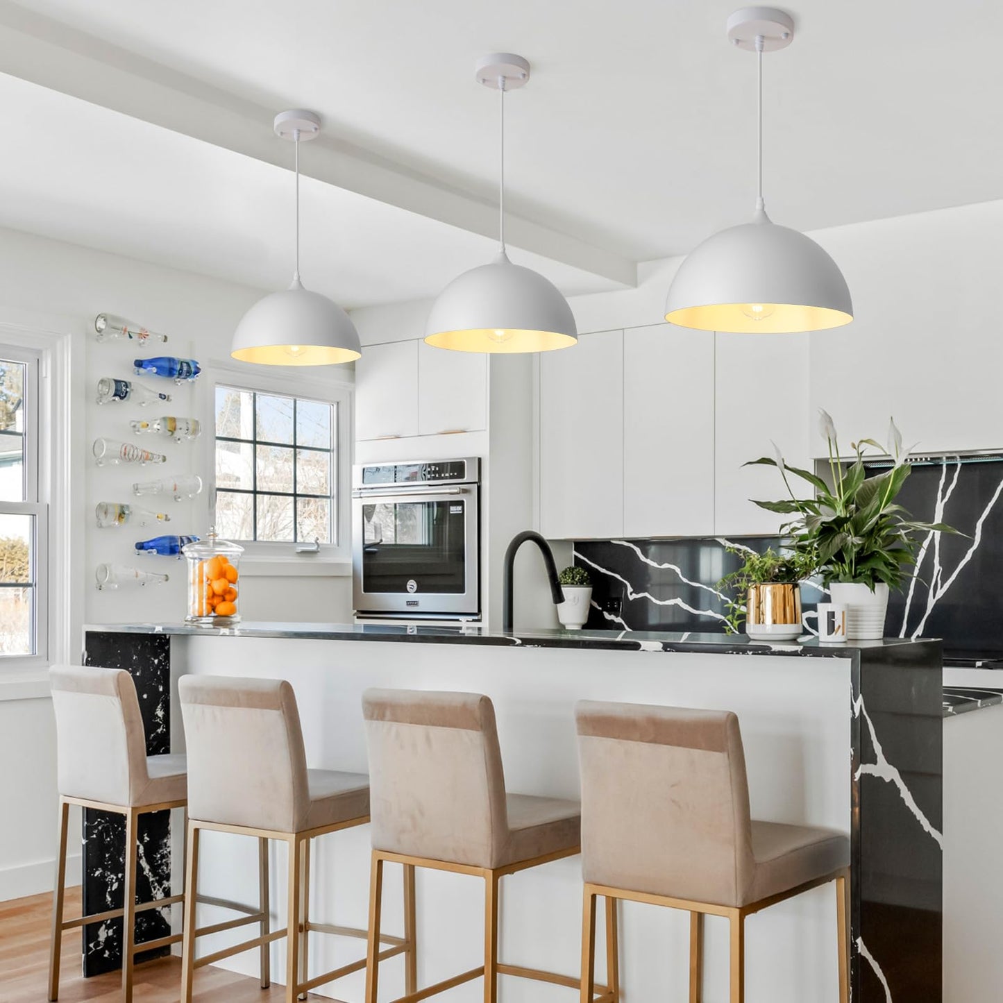 Pindodo White Pendant Light 3 Pack 11.8 Inch Industrial Pendant Lights Adjustable Height  Farmhouse Pendant Lighting For Kitchen Island For Dining Room  Bedroom  Barn