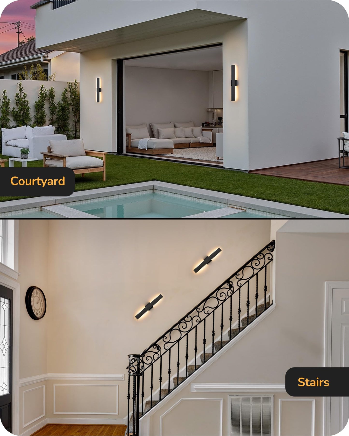Edishine 23.6  Modern Outdoor Wall Lights  3Cct & 10%-100% Dimmable  Ip65 Waterproof  Led Exterior Lighting Fixtures  Linear Outdoor Wall Sconce For Porch  Patio  2 Pack  Black