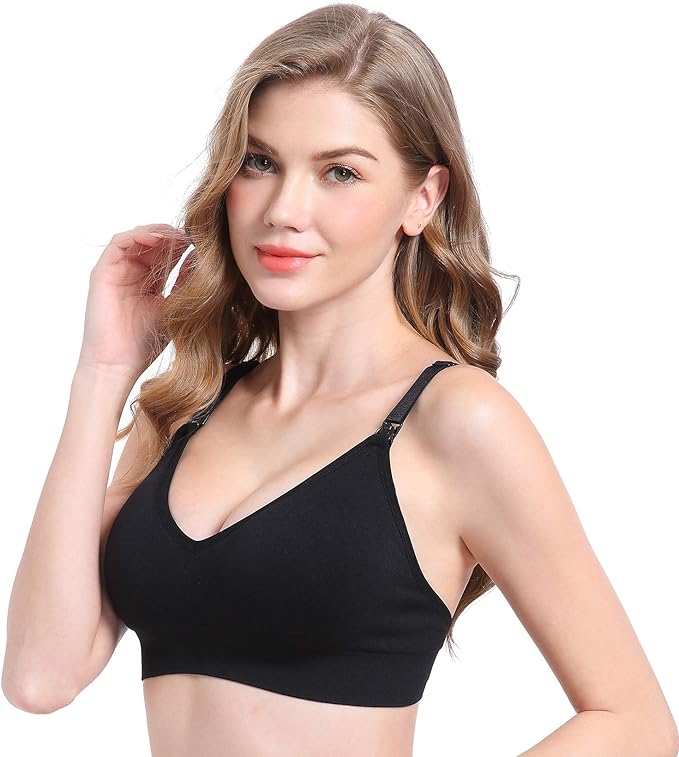 Suekaphin Nursing Bra 5pack Wireless V Neck Maternity Nursing Bra Bralette Low Cut Sleeping Breastfeeding with Extenders