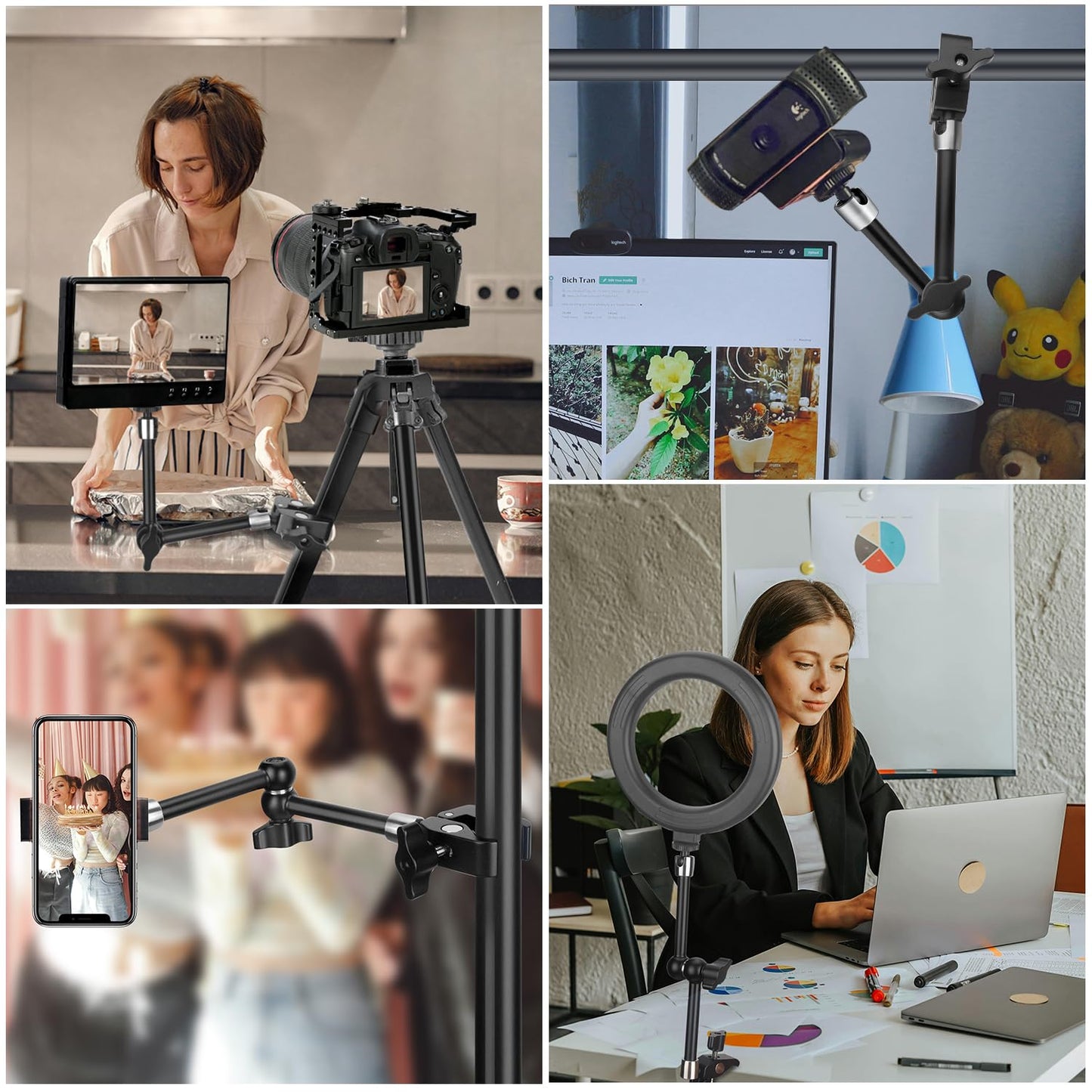 Jebutu 9.8 Adjustable Magic Arm W Clamp, Articulating Magic Arm Camera Clamp Mount W 1/4 Thread, Overhead Phone Flexible Desk Ca