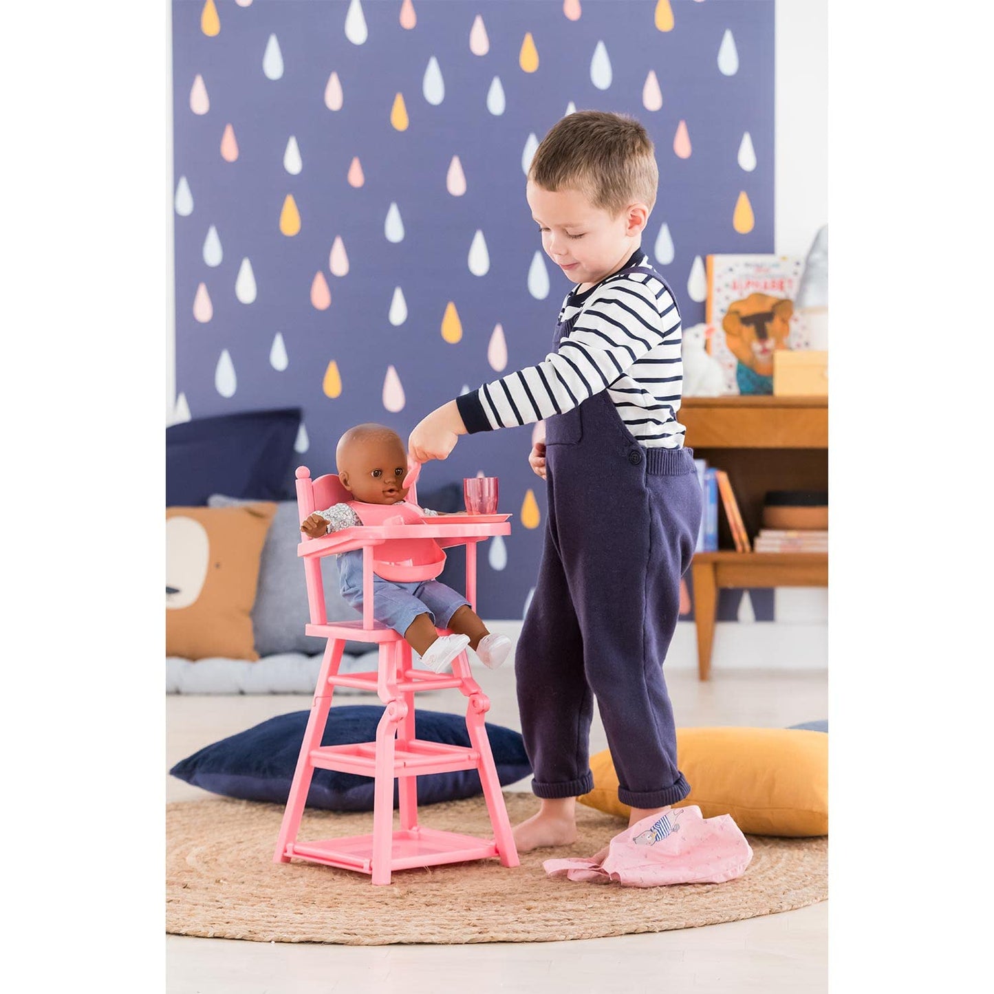 Corolle Baby Doll High Chair - 2-in-1 Design fits 14" and 17" Baby Dolls, Pink