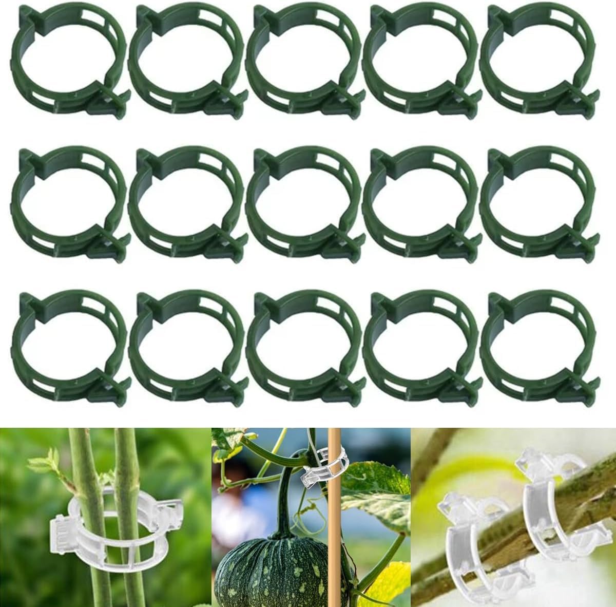 300 PCS Secured Plastic Plant Clip, Plant Support Clips, Garden Clips for Climbing Plants, Plastic Trellis Clips Plant Support Clips Tomato Grape Vine Vegetables Plant Fixing Clips (300, Green)