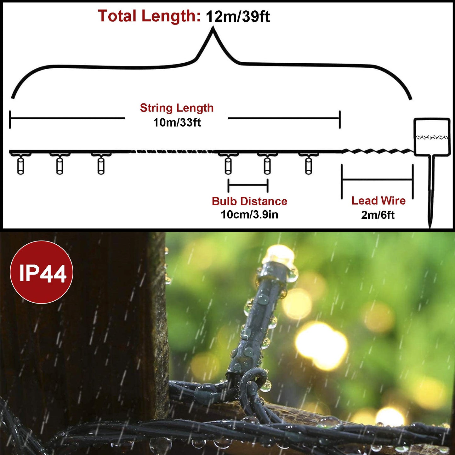 woohaha Solar String Lights 100LED 39ft Waterproof Warm White 8 Modes for Gardens, Weddings, Parties, and Outdoors