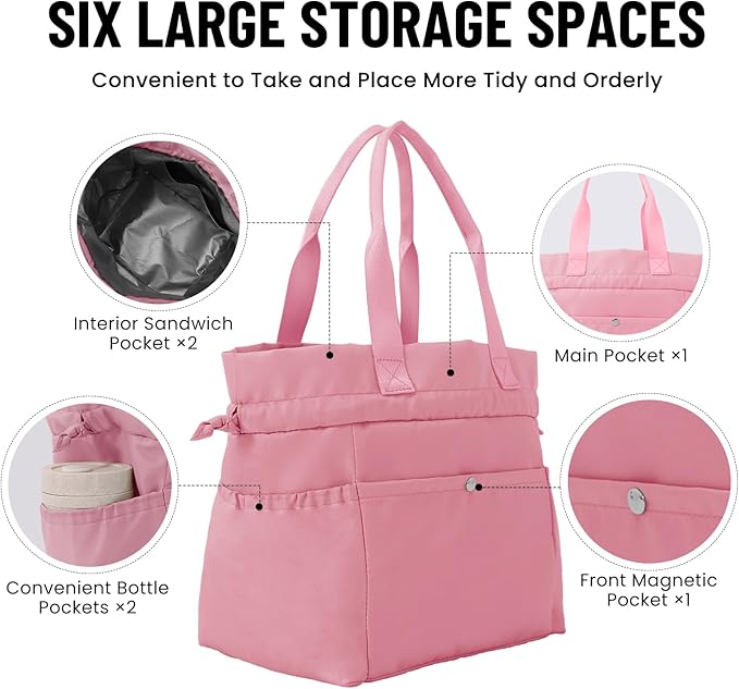 MEXS Lunch Bag for Women Reusable Drawstring Insulated Lunch Box Stain-Resistant Large Cinch Closure Lunch Bags for Work Office