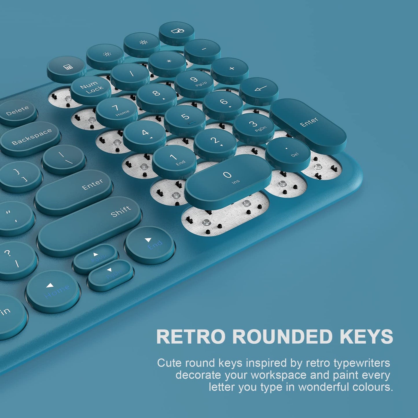 Xtremtec Slim Wireless Keyboard And Mouse Combo, 2.4G Usb Quiet Low-Profile Retro Round Typewriter Computer Keyboard And Ergonom