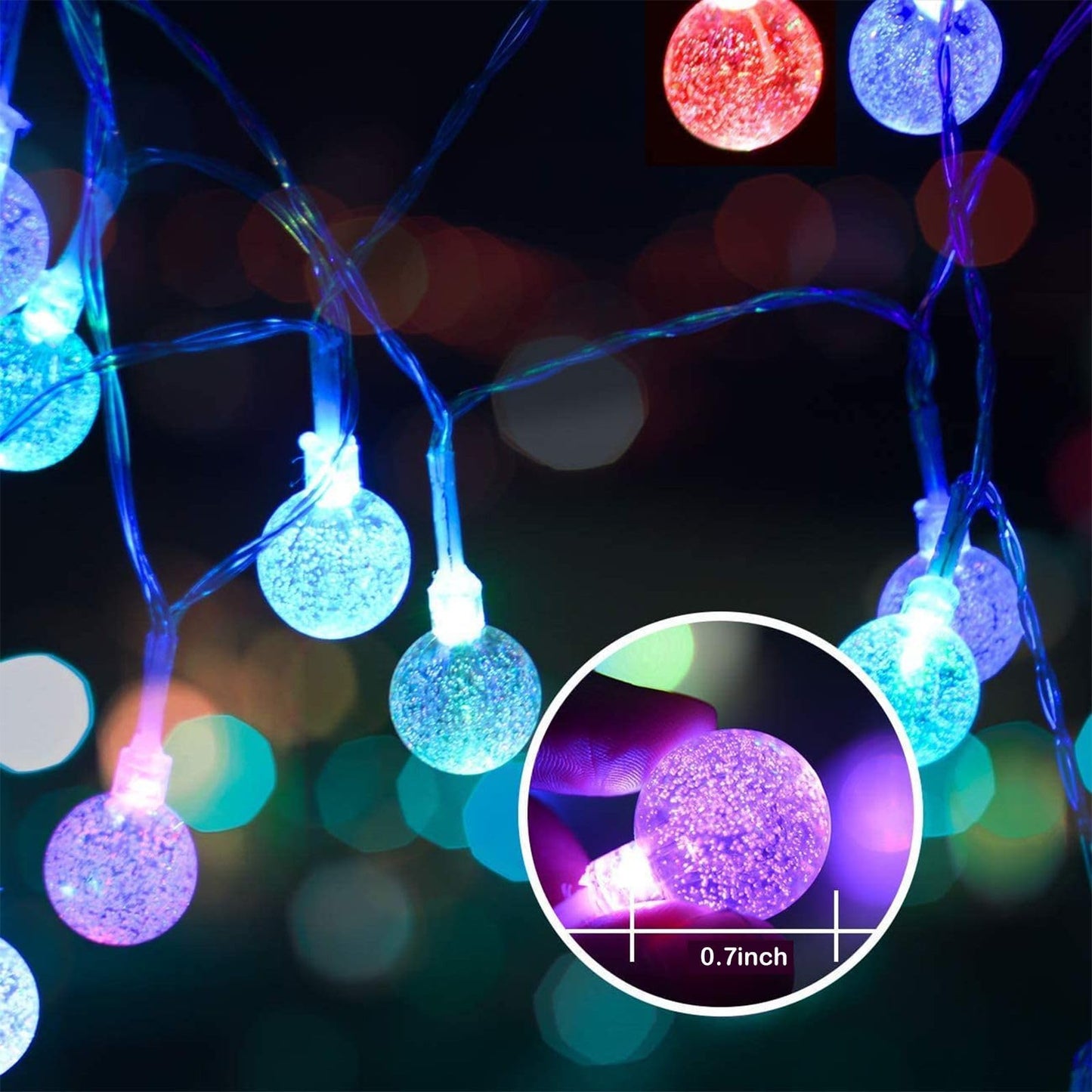 Ryblgled Battery Color Changing String Lights, 33Ft 100 LED, Remote, 8 Modes, Waterproof, Multi-colored