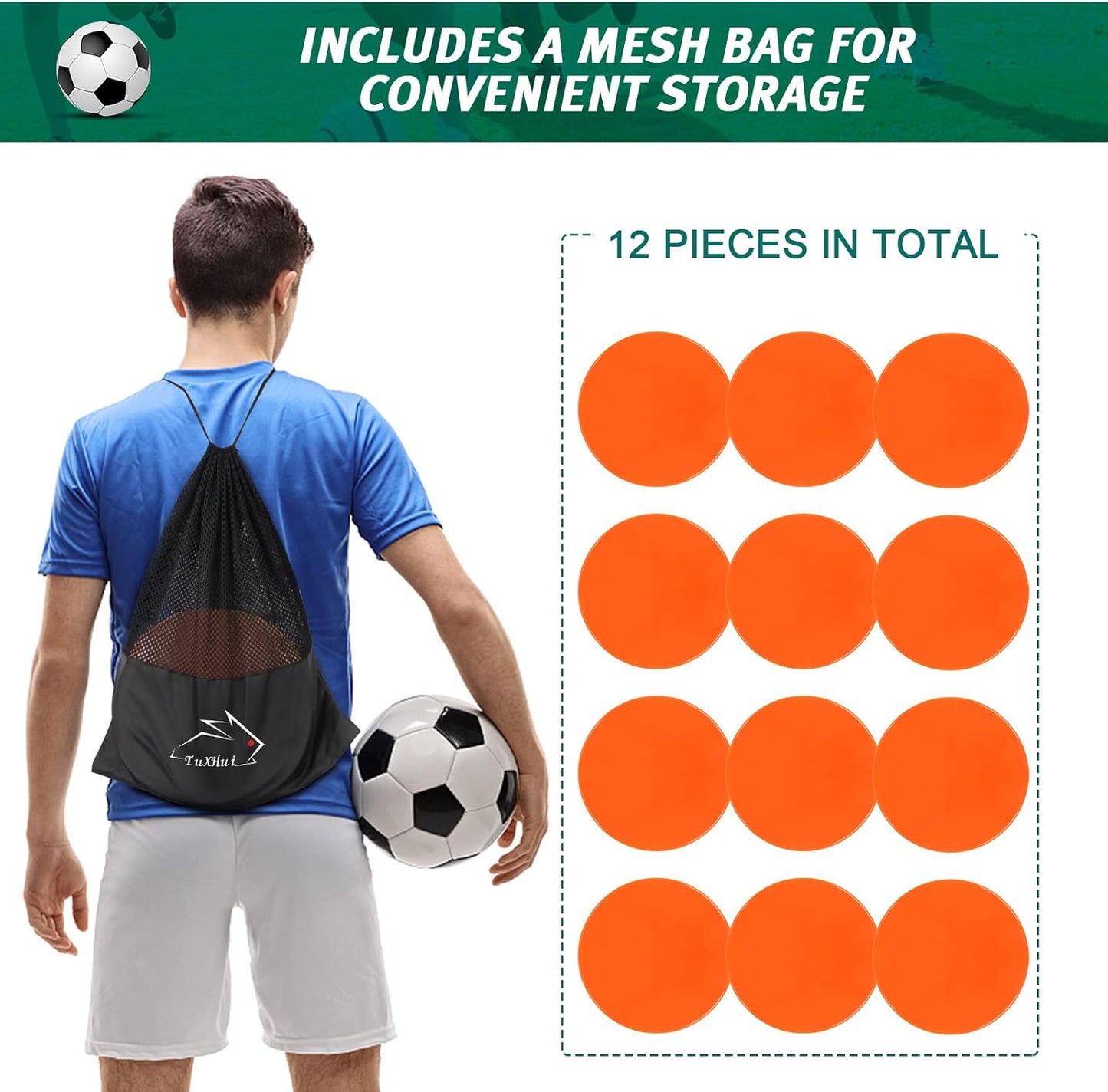 Poly Spots Spot Markers for Gym Floor 9 inch Flat Cones 12/24Pcs Non Slip Rubber Floor Dots for Kids Soccer Basketball Sports Speed Agility Training, Preschool Classroom Activities