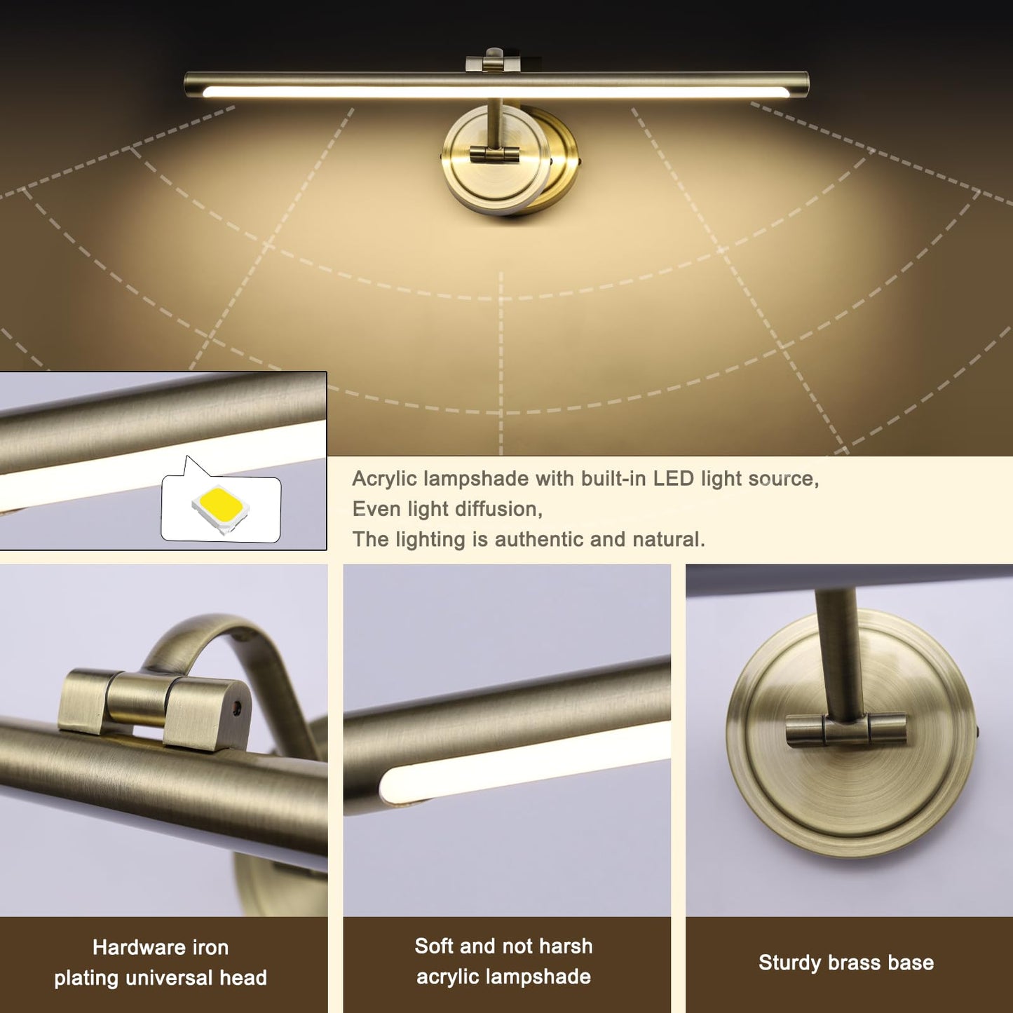 Hard-Wired Picture Lights 23.6 Inch Dimmable Led Wall Art Lighting Modern Gallery Light Poster Lights Adjustable Swing Arm Picture Frame Light For Display Art Work 14W 2700K  Warm White Antique Bronze