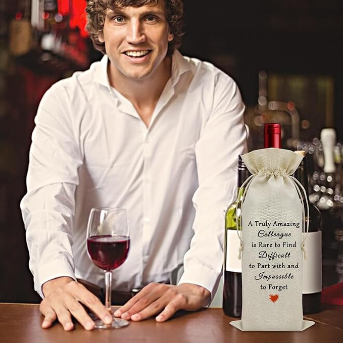 Sazuwu Colleague Leaving Gift Wine Bag Going Away Gifts for Coworkers Women Men Funny Colleague Appreciation Gifts New Job Gifts Wine Accessories Gifts for Wine Lovers Wine Bottle Decoration Bag