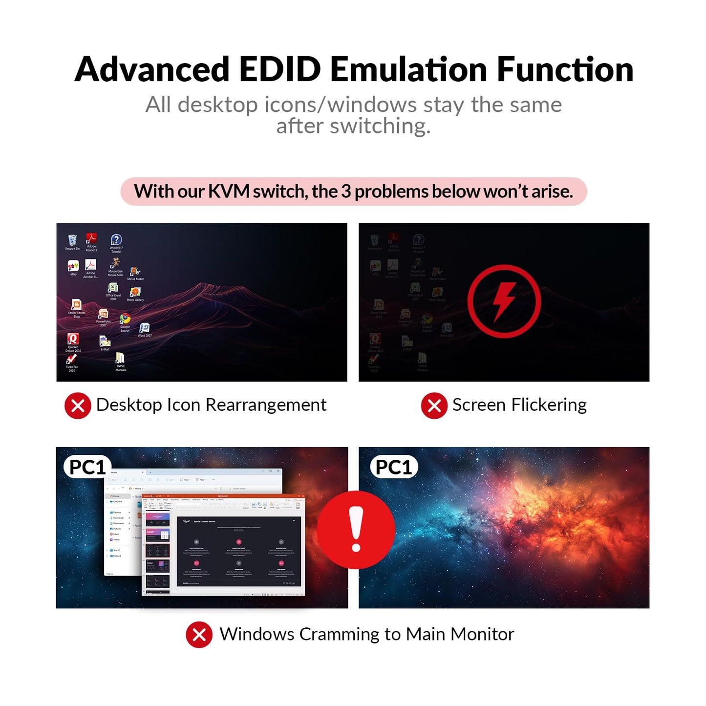 AV Access KVM Switch Dock 2 Monitors 2 Laptops, 4K KVM Switch Dual HDMI Monitor, 2 USB-C MST Ports, 60W PD for Each PC, 1G Ethernet, EDID Emulation, 2K@144Hz,1080P@240Hz,Ideal for Home Office & Gaming