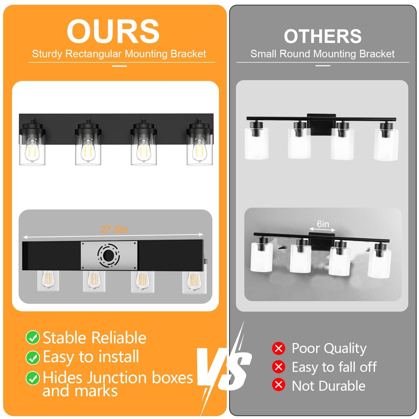 Izorro Bathroom Vanity Light Fixture  4-Light 27.5 Inch Matte Black Bathroom Light Fixtures Over Mirror  With Clear Glass Shade  Modern Farmhouse Vanity Lights  Rustic Restroom Lighting Fixtures