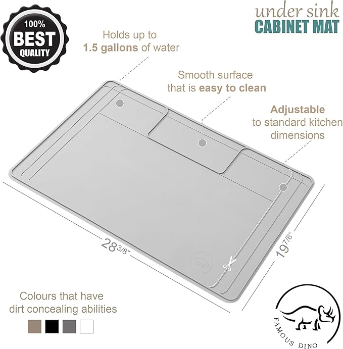 The Original Under Sink Mat - Adjustable Silicone mat, Waterproof Under The Sink Bathroom Vanity Mat, Under sink mats for kitchen waterproof - 28" x 19" or smaller