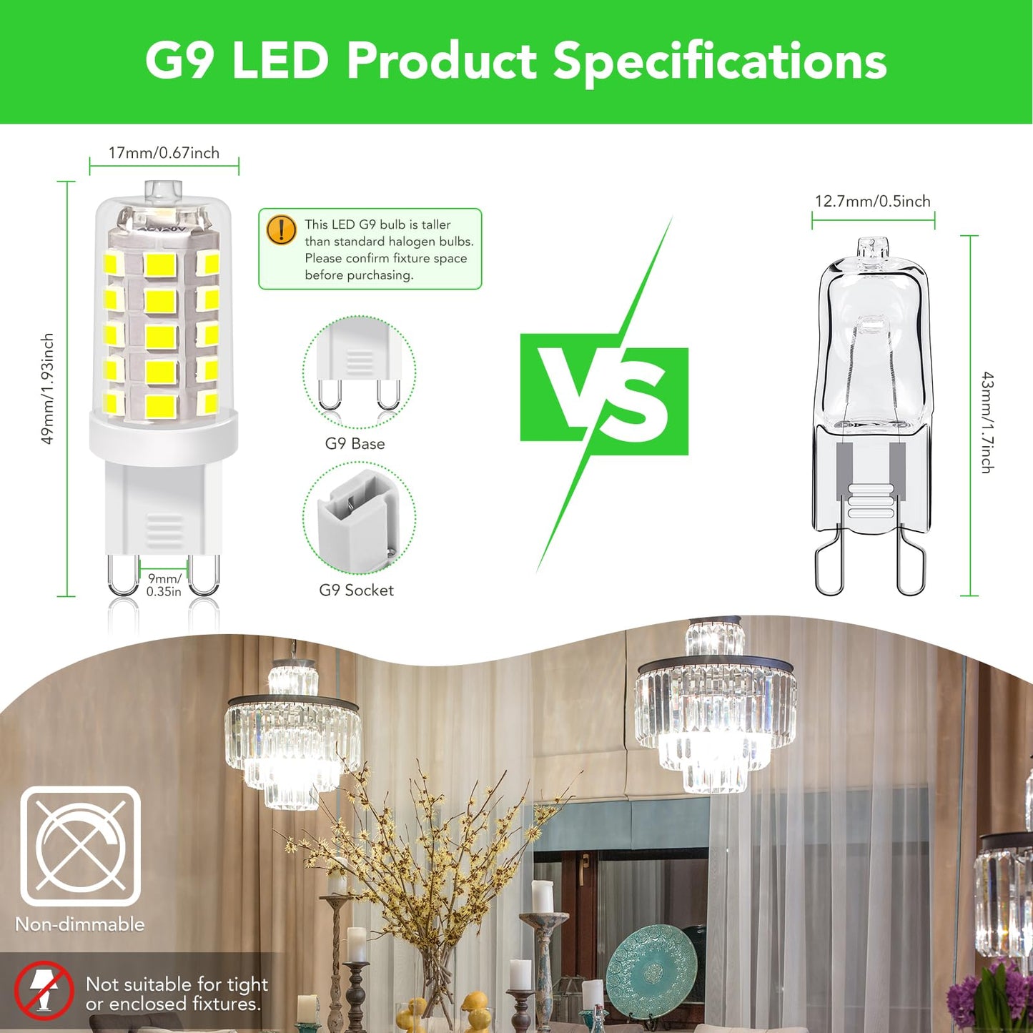 Bubo G9 Led Bulb 6000K Daylight 430 Lumens  3W Equivalent 40W T4 G9 Halogen Replacement  360Beam Angle 120V Non-Dimmable No-Flicker G9 Light Bulbs For Crystal Chandelier Lighting  20 Pack