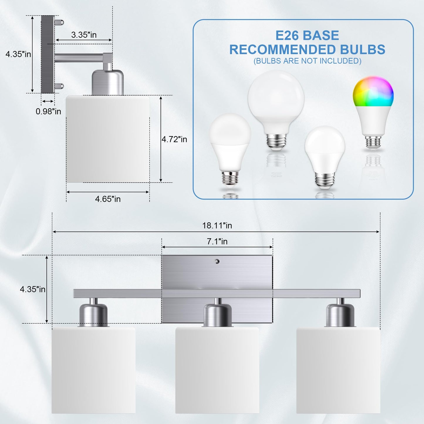 Dekang Bathroom Light Fixtures Over Mirror Brushed Nickel, Rustproof 3-Light Bathroom Vanity Lights, 18 Inches Modern Wall Sconces E26 Base, Milky White Glass Shades, Bulbs Not Included