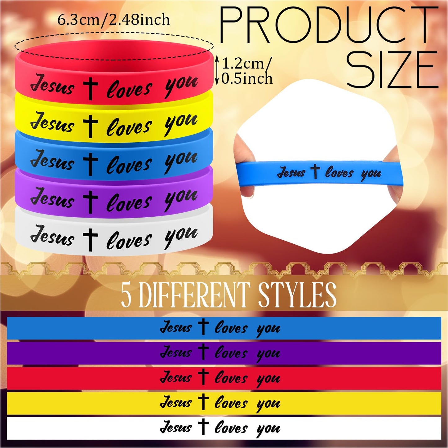Lunmon 120 Pcs Jesus Loves You Silicone Bracelets Bulk Christian Jesus Rubber Wristbands Motivational Bracelets for for Students