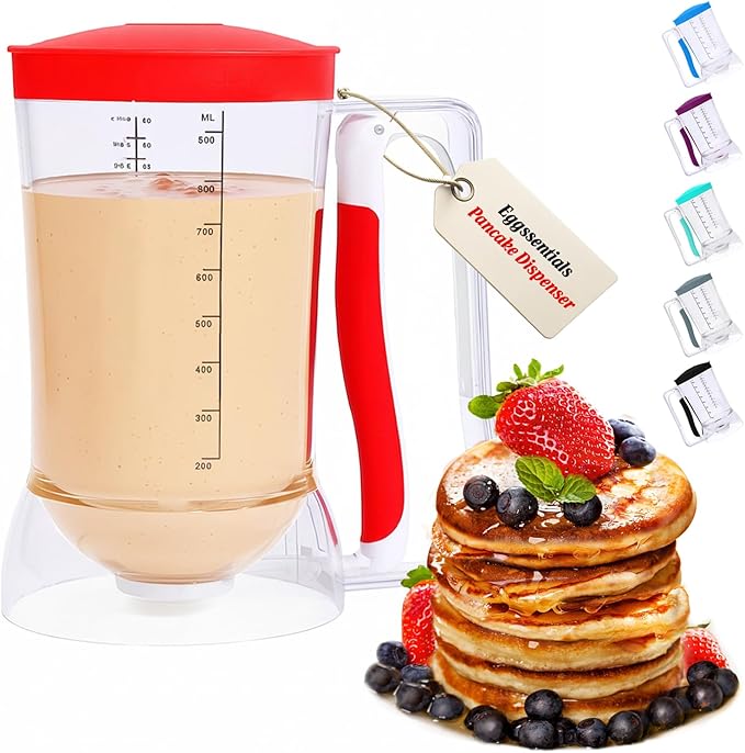 Eggssentials Pancake Batter Dispenser - Batter Dispenser with Squeeze Handle for Cupcakes - Pancakes - Cookie Cakes - Waffles - and Biscuit Separation.